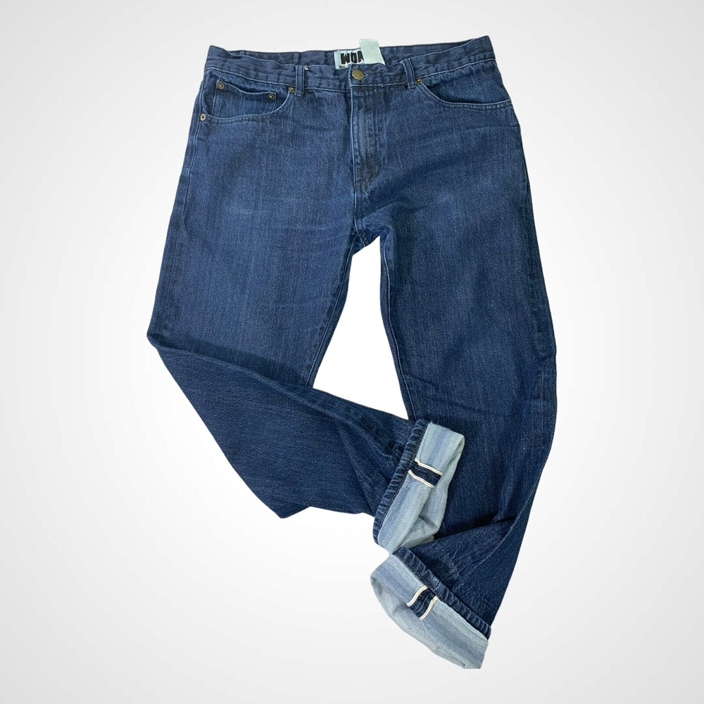 Woolf Jeans Mens 34x29 Selvedge Straight Dark Indigo Slim 100% Cotton Denim